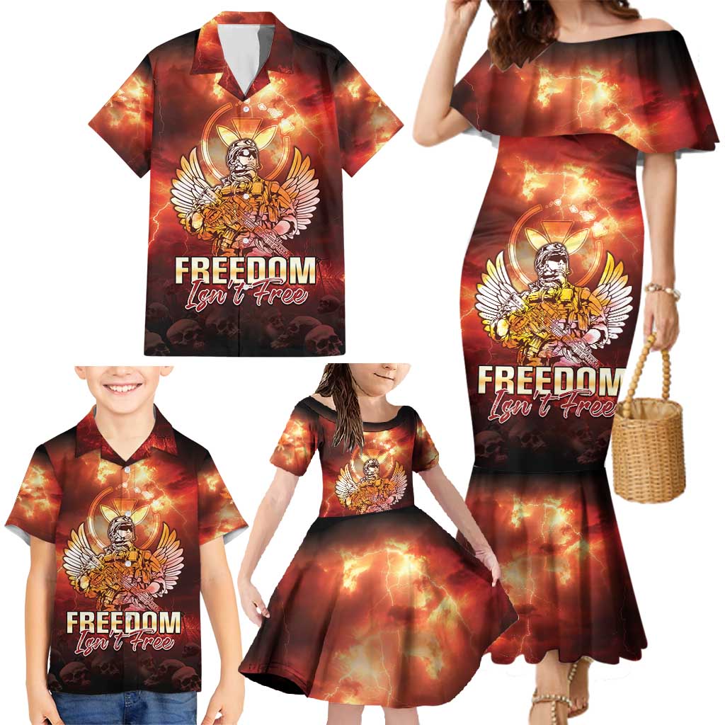 Hawaii Veterans Day Family Matching Mermaid Dress and Hawaiian Shirt May We Never Forget Freedom Isn't Free LT05 - Polynesian Pride