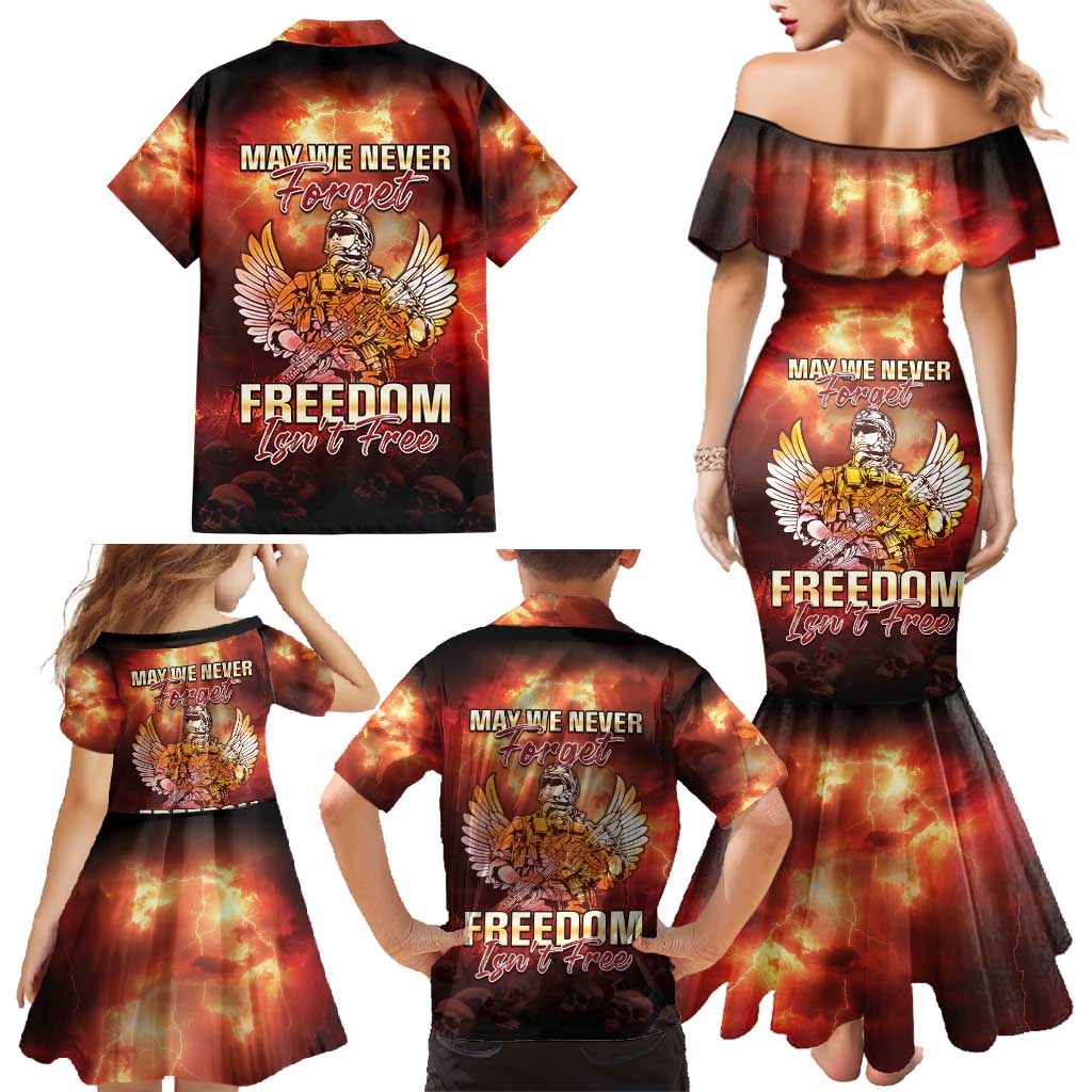 Hawaii Veterans Day Family Matching Mermaid Dress and Hawaiian Shirt May We Never Forget Freedom Isn't Free LT05 - Polynesian Pride