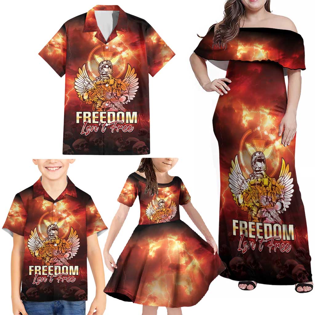 Hawaii Veterans Day Family Matching Off Shoulder Maxi Dress and Hawaiian Shirt May We Never Forget Freedom Isn't Free LT05 - Polynesian Pride