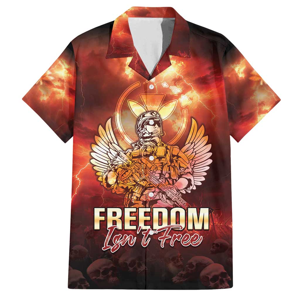 Hawaii Veterans Day Family Matching Puletasi and Hawaiian Shirt May We Never Forget Freedom Isn't Free LT05 Dad's Shirt - Short Sleeve Red - Polynesian Pride