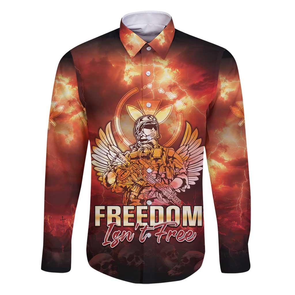 Hawaii Veterans Day Family Matching Puletasi and Hawaiian Shirt May We Never Forget Freedom Isn't Free LT05 Dad's Shirt - Long Sleeve Red - Polynesian Pride
