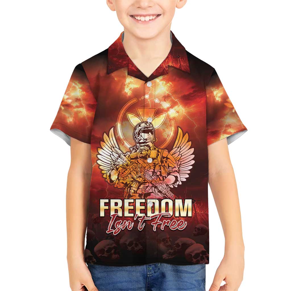 Hawaii Veterans Day Family Matching Puletasi and Hawaiian Shirt May We Never Forget Freedom Isn't Free LT05 Son's Shirt Red - Polynesian Pride