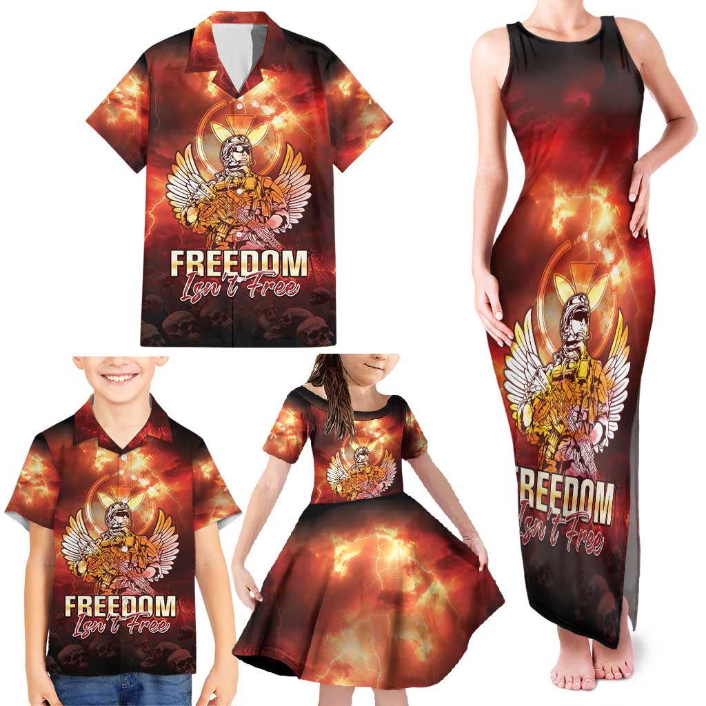 Hawaii Veterans Day Family Matching Tank Maxi Dress and Hawaiian Shirt May We Never Forget Freedom Isn't Free