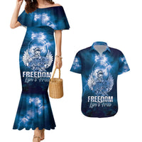 Federated States of Micronesia Veterans Day Couples Matching Mermaid Dress and Hawaiian Shirt May We Never Forget Freedom Isn't Free LT05 Blue - Polynesian Pride
