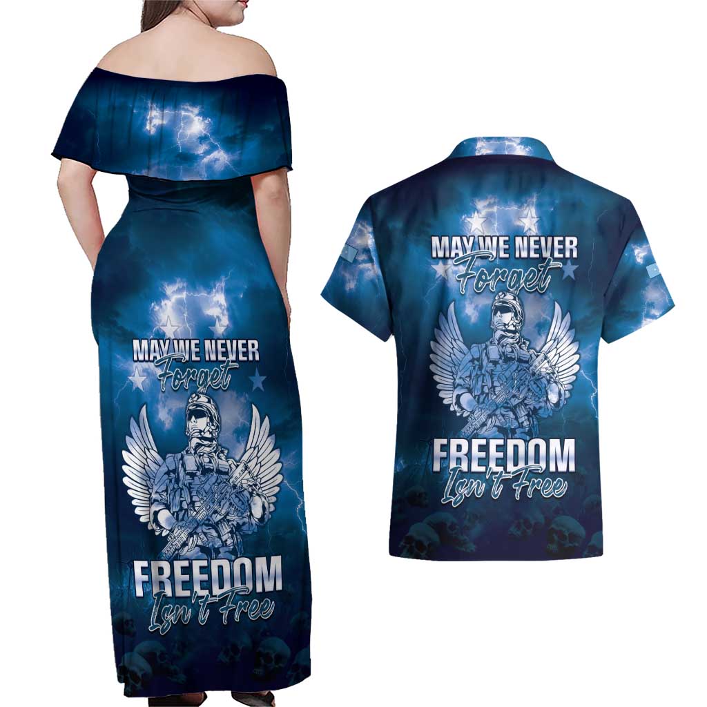 Federated States of Micronesia Veterans Day Couples Matching Off Shoulder Maxi Dress and Hawaiian Shirt May We Never Forget Freedom Isn't Free LT05 - Polynesian Pride