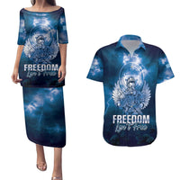 Federated States of Micronesia Veterans Day Couples Matching Puletasi and Hawaiian Shirt May We Never Forget Freedom Isn't Free LT05 Blue - Polynesian Pride