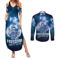 Federated States of Micronesia Veterans Day Couples Matching Summer Maxi Dress and Long Sleeve Button Shirt May We Never Forget Freedom Isn't Free LT05 Blue - Polynesian Pride