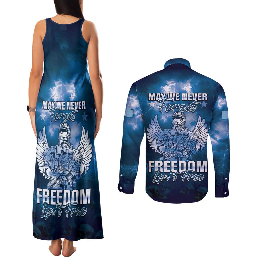 Federated States of Micronesia Veterans Day Couples Matching Tank Maxi Dress and Long Sleeve Button Shirt May We Never Forget Freedom Isn't Free LT05 - Polynesian Pride