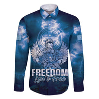 Federated States of Micronesia Veterans Day Family Matching Long Sleeve Bodycon Dress and Hawaiian Shirt May We Never Forget Freedom Isn't Free LT05 Dad's Shirt - Long Sleeve Blue - Polynesian Pride