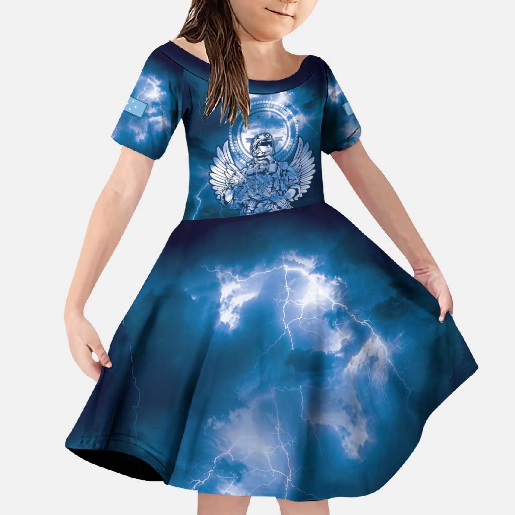 Federated States of Micronesia Veterans Day Family Matching Off Shoulder Maxi Dress and Hawaiian Shirt May We Never Forget Freedom Isn't Free LT05 Daughter's Dress Blue - Polynesian Pride