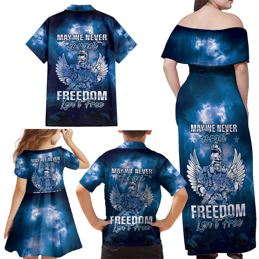 Federated States of Micronesia Veterans Day Family Matching Off Shoulder Maxi Dress and Hawaiian Shirt May We Never Forget Freedom Isn't Free LT05 - Polynesian Pride