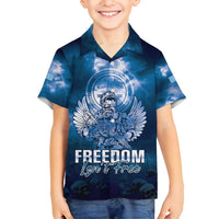 Federated States of Micronesia Veterans Day Family Matching Puletasi and Hawaiian Shirt May We Never Forget Freedom Isn't Free LT05 Son's Shirt Blue - Polynesian Pride