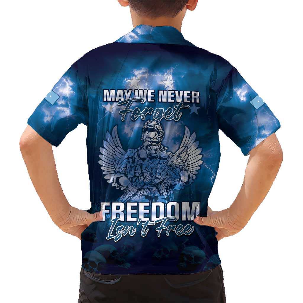 Federated States of Micronesia Veterans Day Family Matching Short Sleeve Bodycon Dress and Hawaiian Shirt May We Never Forget Freedom Isn't Free LT05 - Polynesian Pride