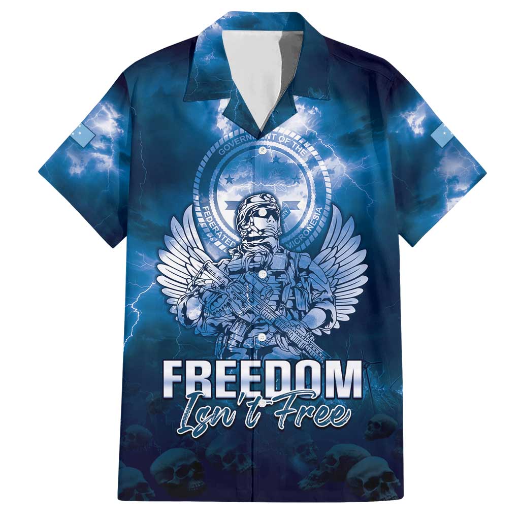 Federated States of Micronesia Veterans Day Family Matching Short Sleeve Bodycon Dress and Hawaiian Shirt May We Never Forget Freedom Isn't Free LT05 Dad's Shirt - Short Sleeve Blue - Polynesian Pride