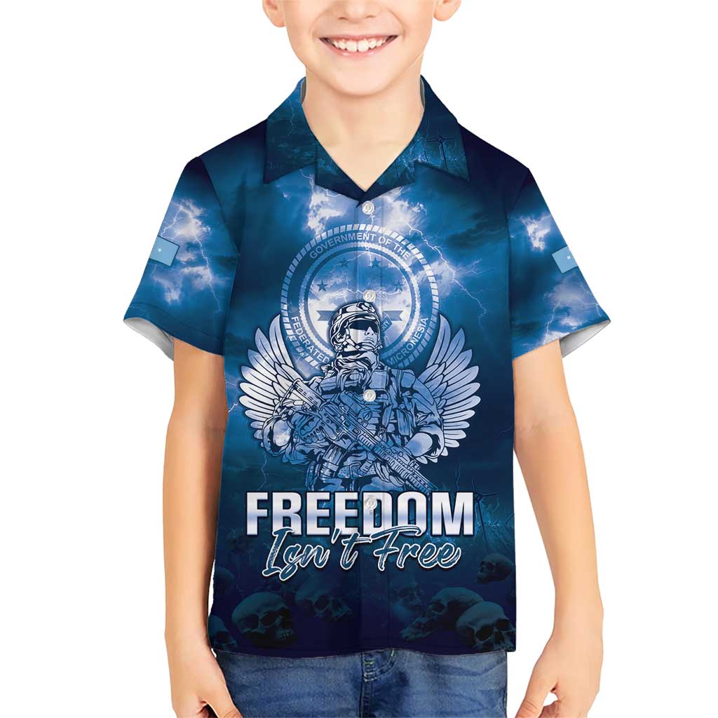 Federated States of Micronesia Veterans Day Family Matching Short Sleeve Bodycon Dress and Hawaiian Shirt May We Never Forget Freedom Isn't Free LT05 Son's Shirt Blue - Polynesian Pride