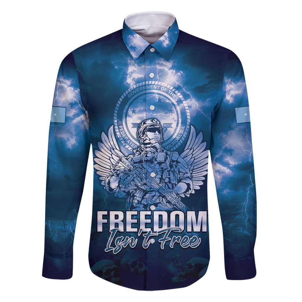 Federated States of Micronesia Veterans Day Family Matching Tank Maxi Dress and Hawaiian Shirt May We Never Forget Freedom Isn't Free LT05 Dad's Shirt - Long Sleeve Blue - Polynesian Pride