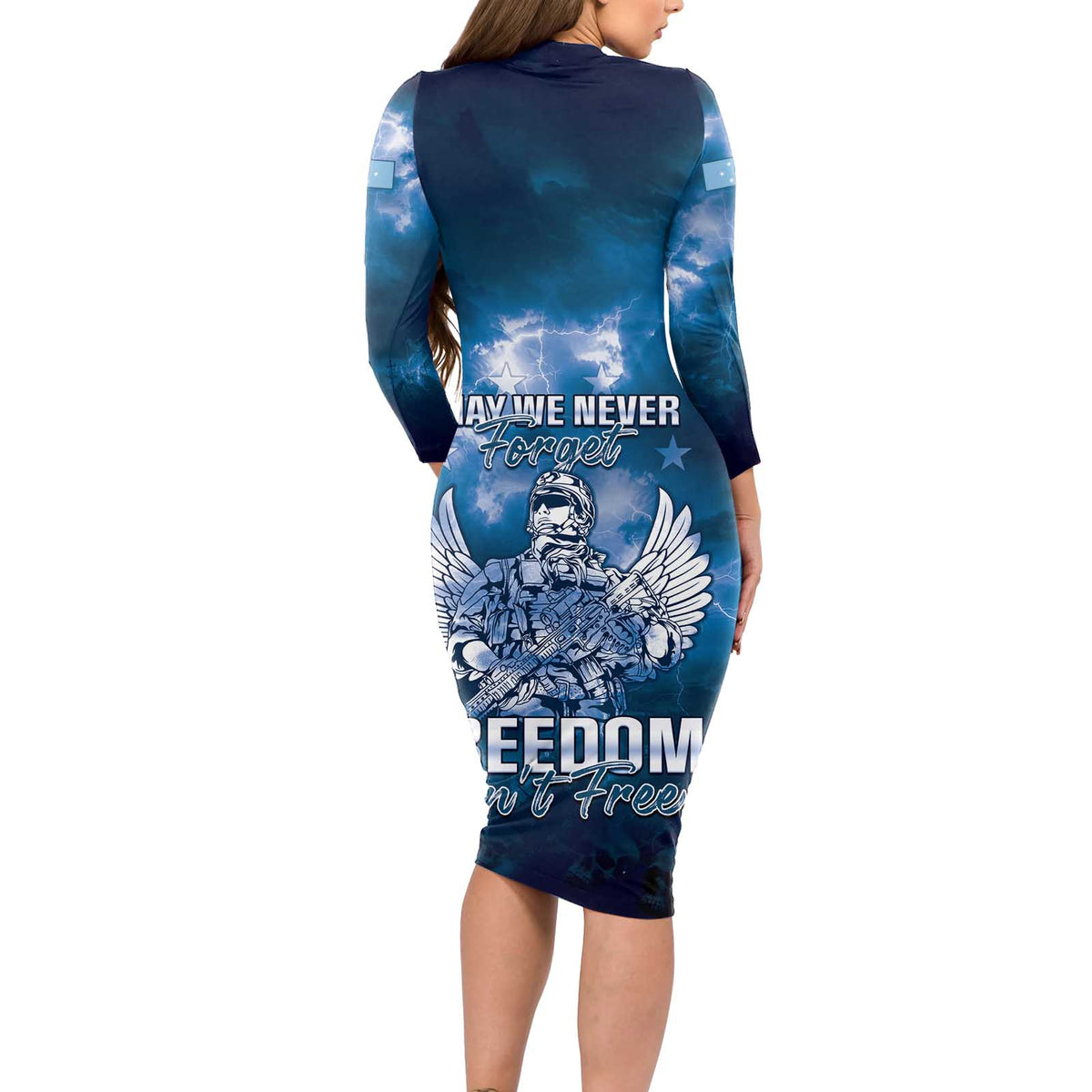 Federated States of Micronesia Veterans Day Long Sleeve Bodycon Dress May We Never Forget Freedom Isn't Free LT05 - Polynesian Pride