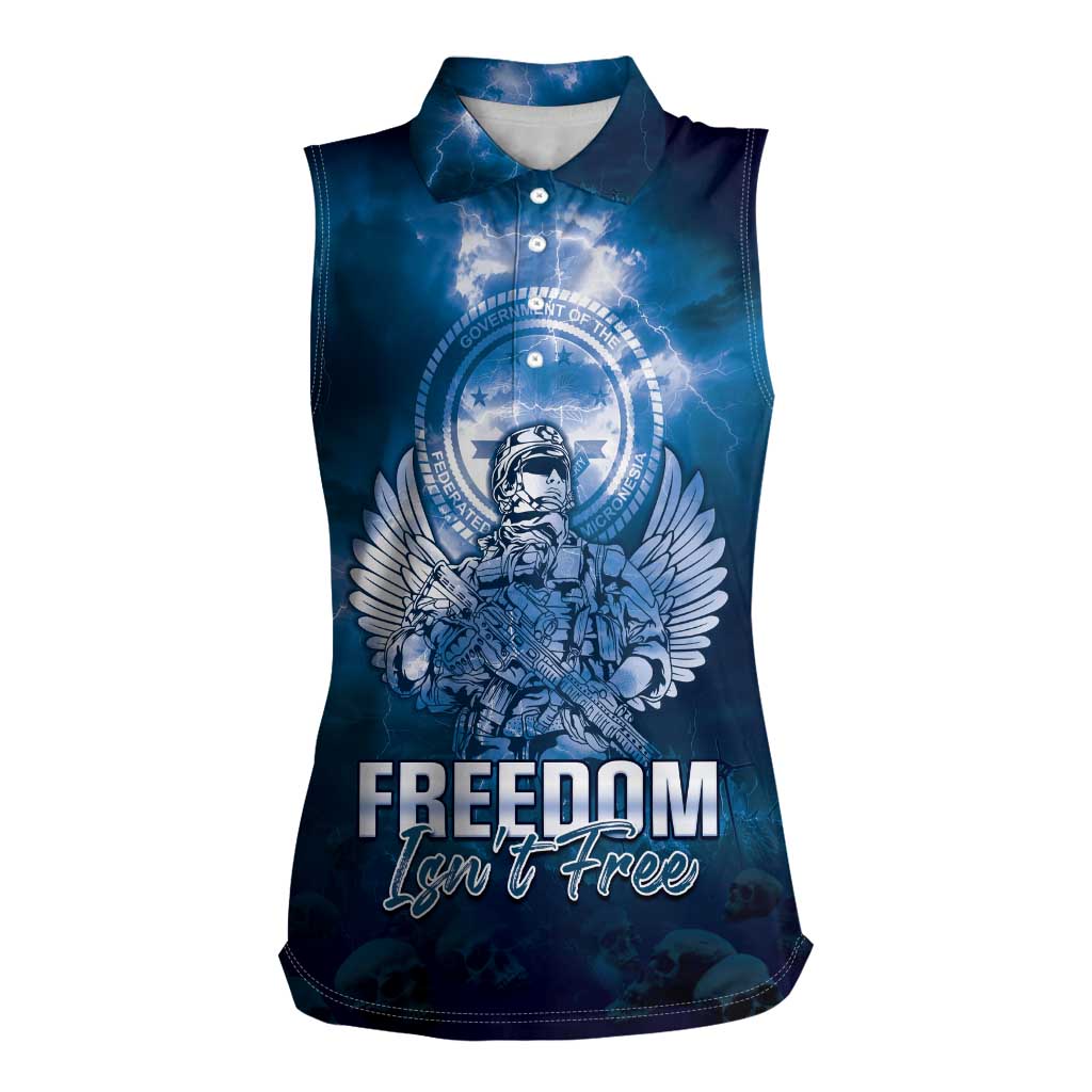 Federated States of Micronesia Veterans Day Women Sleeveless Polo Shirt May We Never Forget Freedom Isn't Free LT05 Female Blue - Polynesian Pride