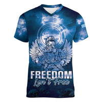 Federated States of Micronesia Veterans Day Women V-Neck T-Shirt May We Never Forget Freedom Isn't Free LT05 Female Blue - Polynesian Pride