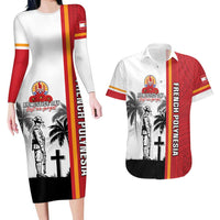 French Polynesia Armistice Day Couples Matching Long Sleeve Bodycon Dress and Hawaiian Shirt Lest We Forget Flag Style LT05 Red - Polynesian Pride