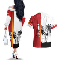 French Polynesia Armistice Day Couples Matching Off The Shoulder Long Sleeve Dress and Hawaiian Shirt Lest We Forget Flag Style LT05 - Polynesian Pride