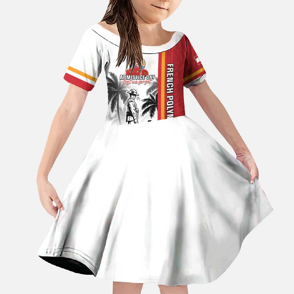French Polynesia Armistice Day Family Matching Long Sleeve Bodycon Dress and Hawaiian Shirt Lest We Forget Flag Style LT05 Daughter's Dress Red - Polynesian Pride