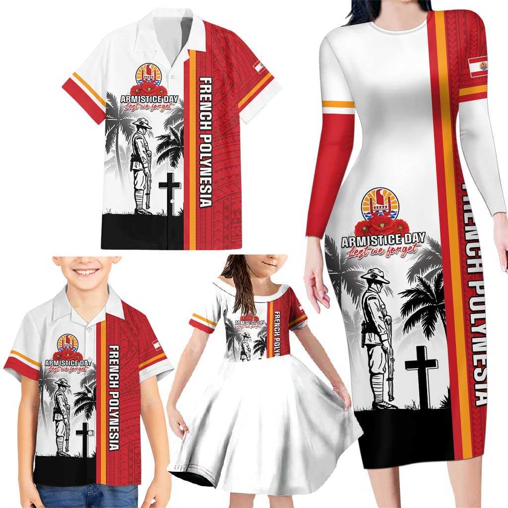 French Polynesia Armistice Day Family Matching Long Sleeve Bodycon Dress and Hawaiian Shirt Lest We Forget Flag Style LT05 - Polynesian Pride