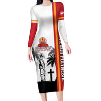 French Polynesia Armistice Day Family Matching Long Sleeve Bodycon Dress and Hawaiian Shirt Lest We Forget Flag Style LT05 Mom's Dress Red - Polynesian Pride
