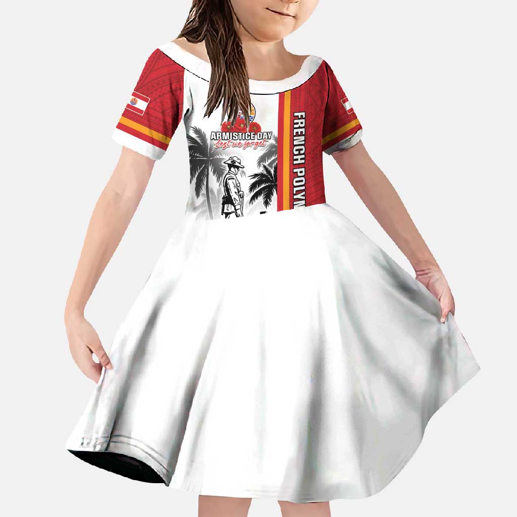 French Polynesia Armistice Day Family Matching Off Shoulder Maxi Dress and Hawaiian Shirt Lest We Forget Flag Style LT05 Daughter's Dress Red - Polynesian Pride
