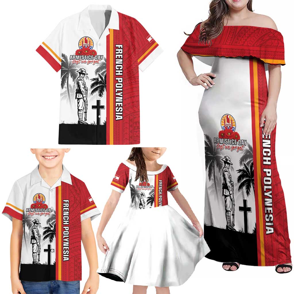 French Polynesia Armistice Day Family Matching Off Shoulder Maxi Dress and Hawaiian Shirt Lest We Forget Flag Style LT05 - Polynesian Pride