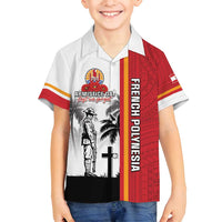French Polynesia Armistice Day Family Matching Off Shoulder Maxi Dress and Hawaiian Shirt Lest We Forget Flag Style LT05 Son's Shirt Red - Polynesian Pride