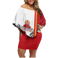 French Polynesia Armistice Day Family Matching Off Shoulder Short Dress and Hawaiian Shirt Lest We Forget Flag Style LT05 Mom's Dress Red - Polynesian Pride