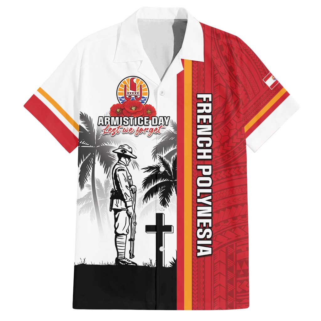 French Polynesia Armistice Day Family Matching Tank Maxi Dress and Hawaiian Shirt Lest We Forget Flag Style LT05 Dad's Shirt - Short Sleeve Red - Polynesian Pride