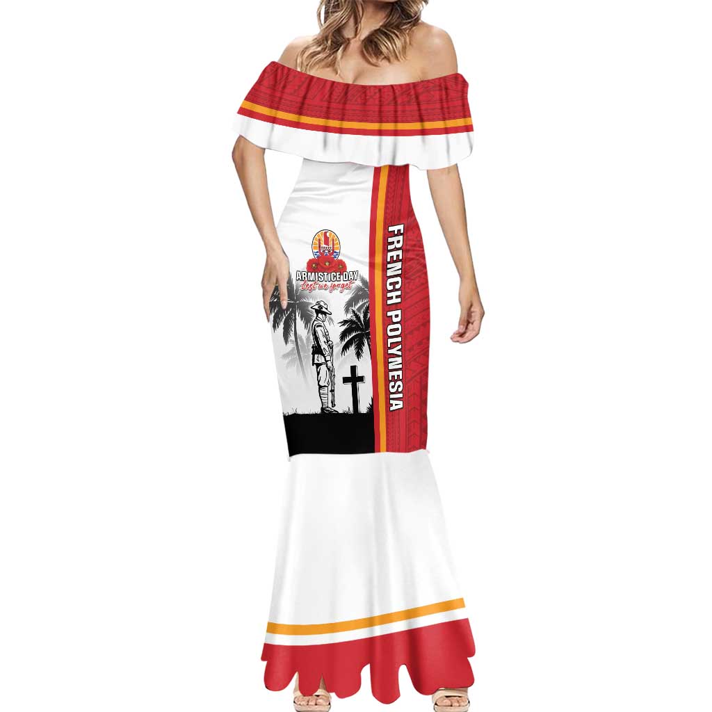 French Polynesia Armistice Day Mermaid Dress Lest We Forget Flag Style LT05 - Polynesian Pride