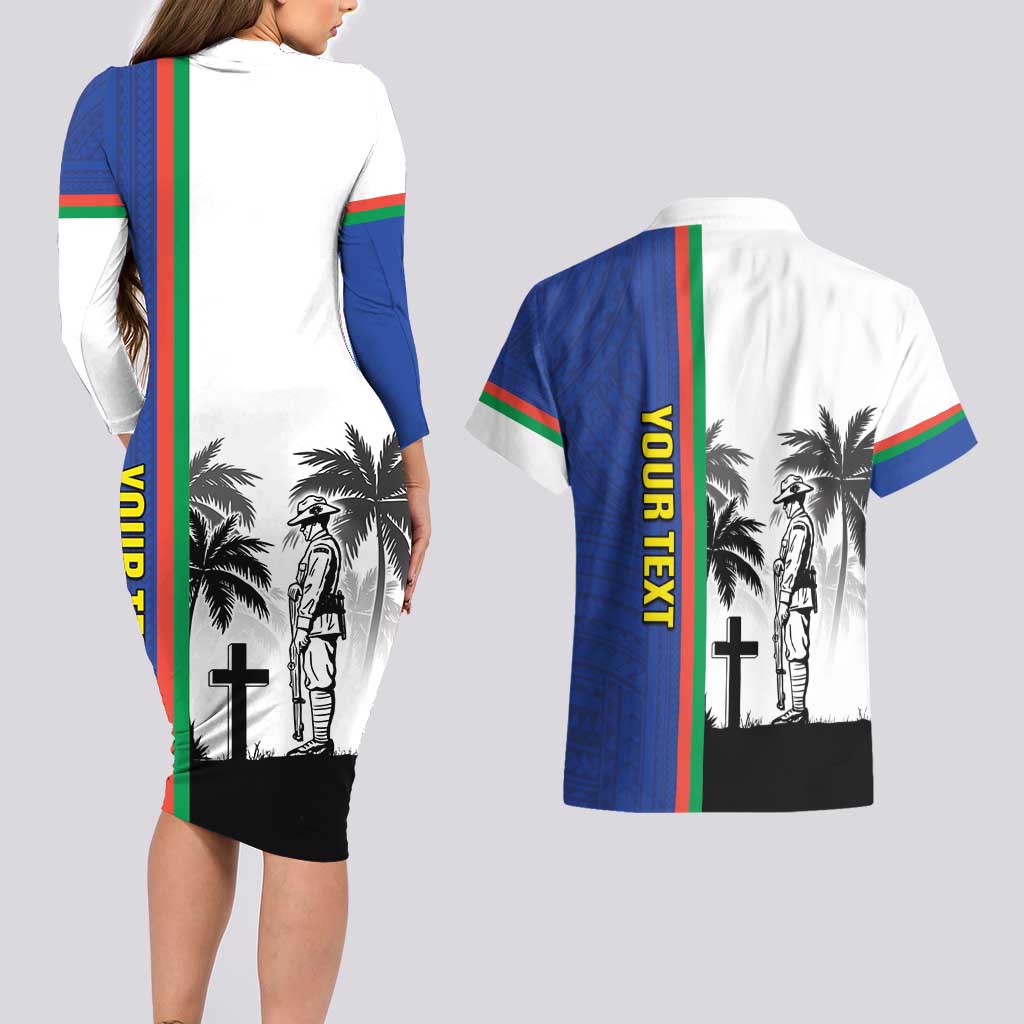 New Caledonia Armistice Day Couples Matching Long Sleeve Bodycon Dress and Hawaiian Shirt Lest We Forget Flag Style LT05 - Polynesian Pride