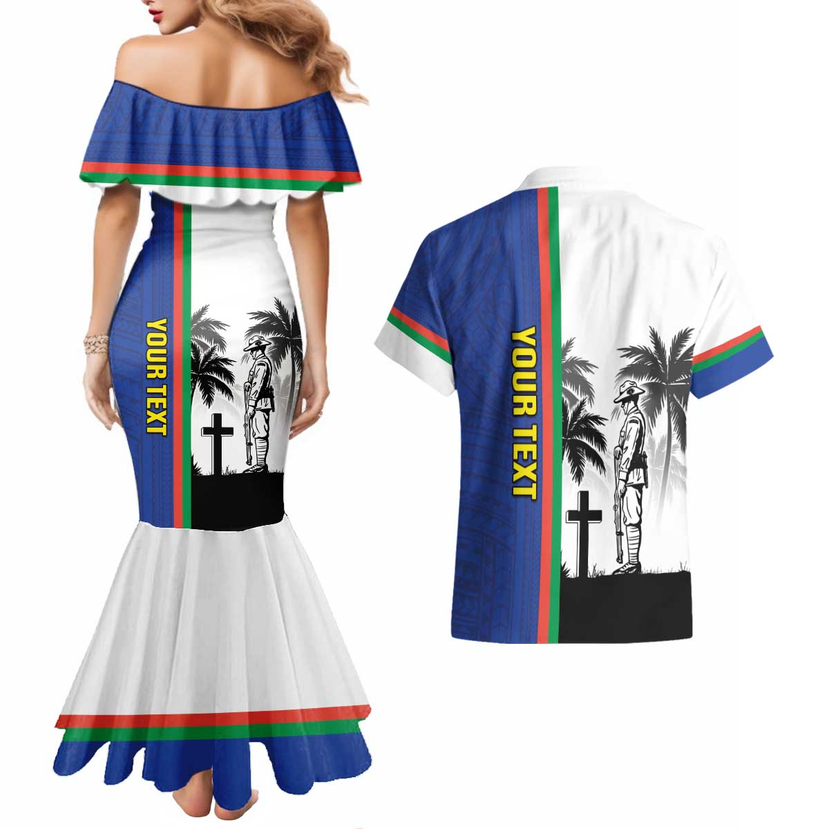 New Caledonia Armistice Day Couples Matching Mermaid Dress and Hawaiian Shirt Lest We Forget Flag Style LT05 - Polynesian Pride