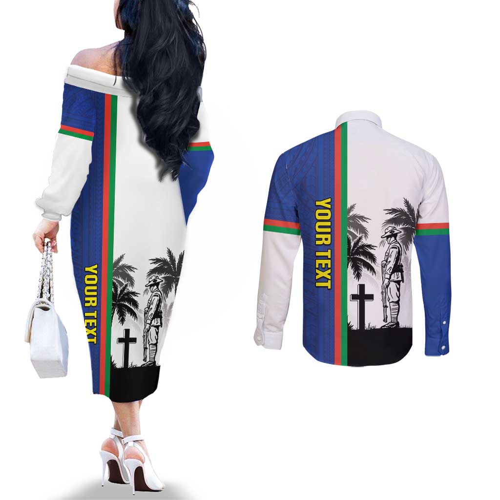 New Caledonia Armistice Day Couples Matching Off The Shoulder Long Sleeve Dress and Long Sleeve Button Shirt Lest We Forget Flag Style LT05 - Polynesian Pride
