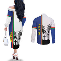 New Caledonia Armistice Day Couples Matching Off The Shoulder Long Sleeve Dress and Long Sleeve Button Shirt Lest We Forget Flag Style LT05 - Polynesian Pride