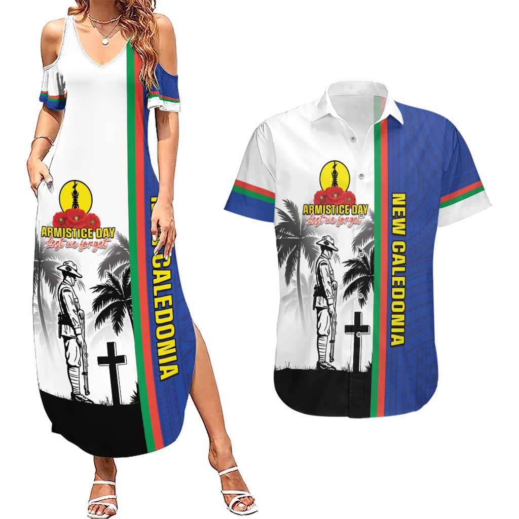 New Caledonia Armistice Day Couples Matching Summer Maxi Dress and Hawaiian Shirt Lest We Forget Flag Style LT05 Navy - Polynesian Pride