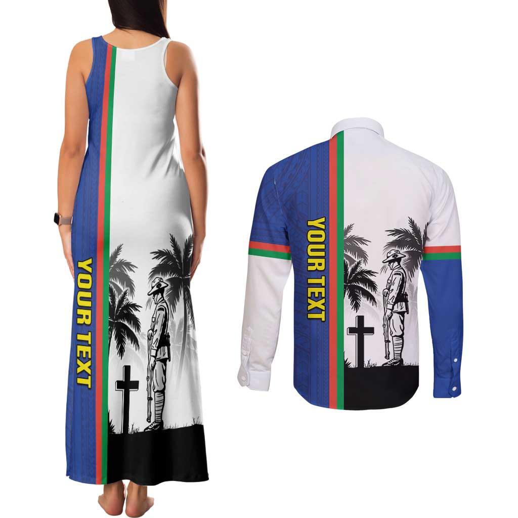 New Caledonia Armistice Day Couples Matching Tank Maxi Dress and Long Sleeve Button Shirt Lest We Forget Flag Style LT05 - Polynesian Pride