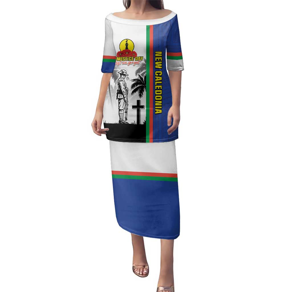 New Caledonia Armistice Day Family Matching Puletasi and Hawaiian Shirt Lest We Forget Flag Style LT05 Mom's Dress Navy - Polynesian Pride