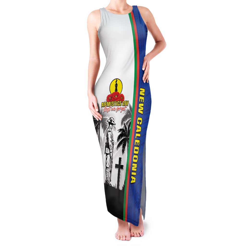 New Caledonia Armistice Day Family Matching Tank Maxi Dress and Hawaiian Shirt Lest We Forget Flag Style LT05 Mom's Dress Navy - Polynesian Pride