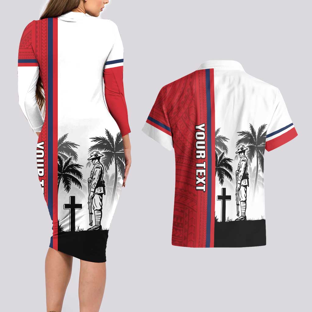 Wallis and Futuna Armistice Day Couples Matching Long Sleeve Bodycon Dress and Hawaiian Shirt Lest We Forget Flag Style LT05 - Polynesian Pride