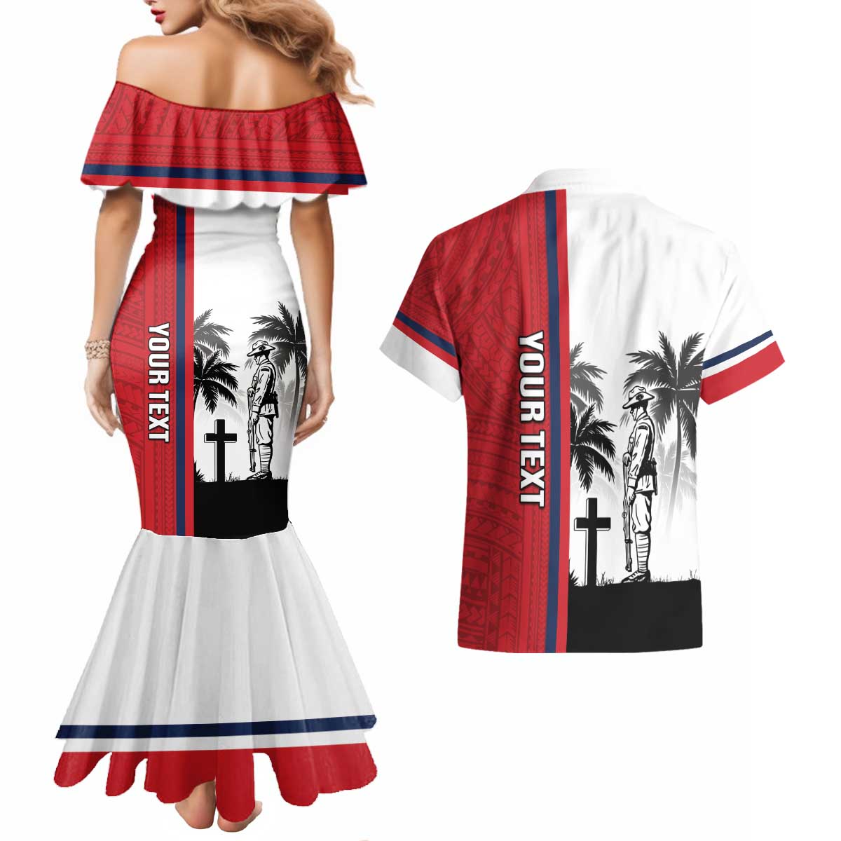 Wallis and Futuna Armistice Day Couples Matching Mermaid Dress and Hawaiian Shirt Lest We Forget Flag Style LT05 - Polynesian Pride
