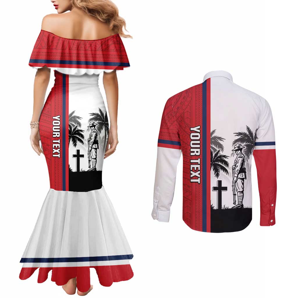 Wallis and Futuna Armistice Day Couples Matching Mermaid Dress and Long Sleeve Button Shirt Lest We Forget Flag Style LT05 - Polynesian Pride