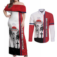 Wallis and Futuna Armistice Day Couples Matching Off Shoulder Maxi Dress and Long Sleeve Button Shirt Lest We Forget Flag Style LT05 White - Polynesian Pride