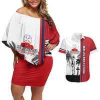 Wallis and Futuna Armistice Day Couples Matching Off Shoulder Short Dress and Hawaiian Shirt Lest We Forget Flag Style LT05 White - Polynesian Pride
