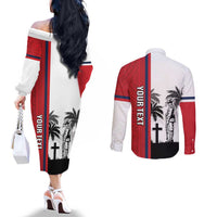 Wallis and Futuna Armistice Day Couples Matching Off The Shoulder Long Sleeve Dress and Long Sleeve Button Shirt Lest We Forget Flag Style LT05 - Polynesian Pride
