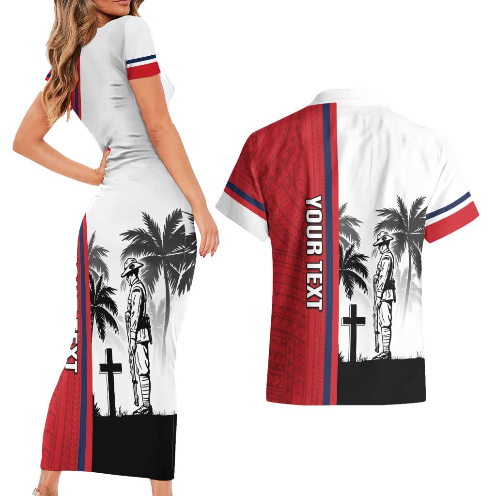 Wallis and Futuna Armistice Day Couples Matching Short Sleeve Bodycon Dress and Hawaiian Shirt Lest We Forget Flag Style LT05 - Polynesian Pride