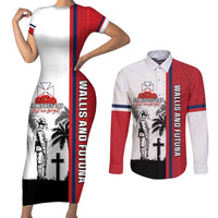 Wallis and Futuna Armistice Day Couples Matching Short Sleeve Bodycon Dress and Long Sleeve Button Shirt Lest We Forget Flag Style LT05 White - Polynesian Pride